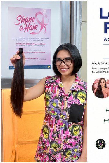 A donor holds her cut ponytail at a Share a Hair hospital drive