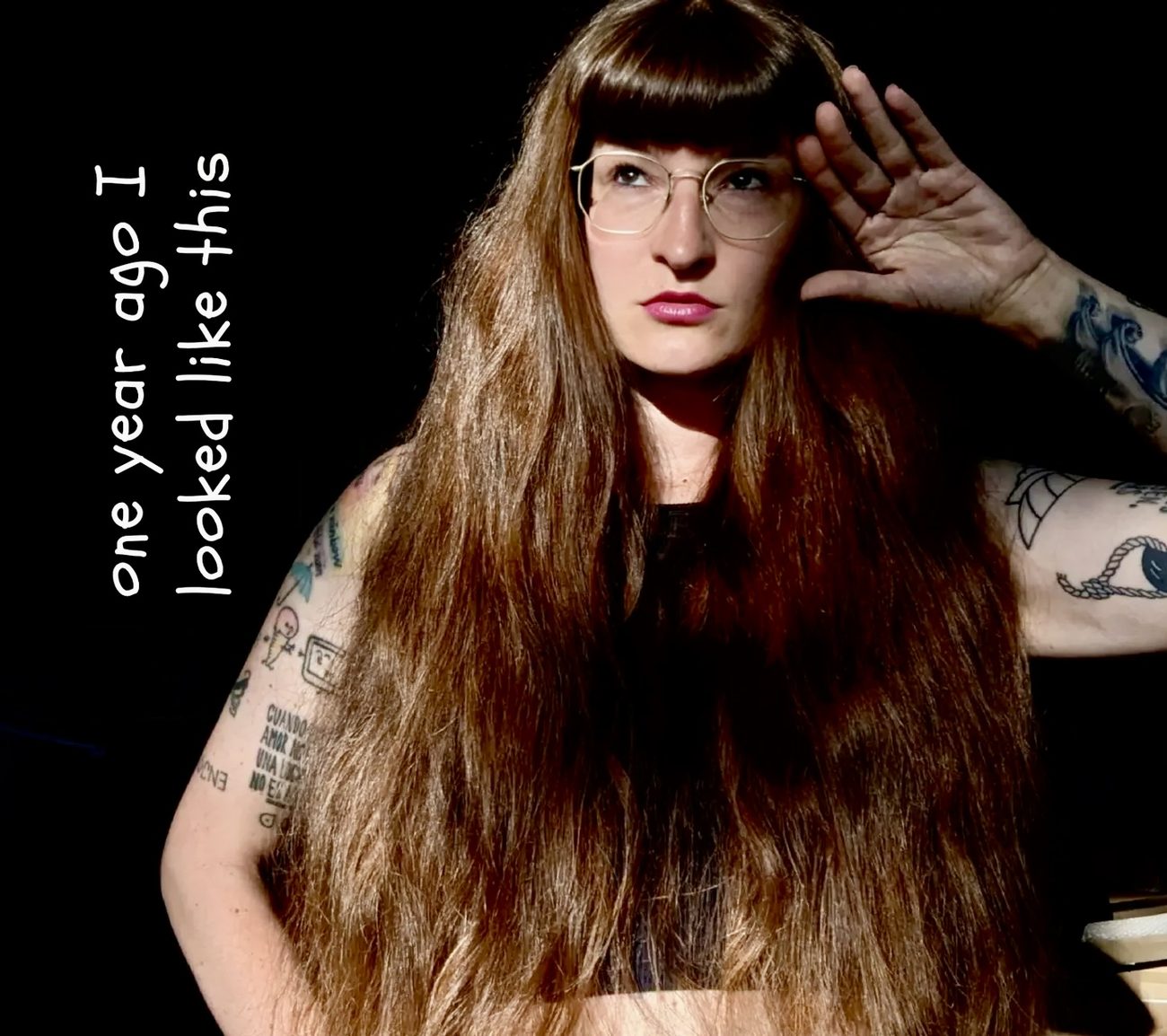 A donor one year before her donation — hair grown long for Hair for Hope