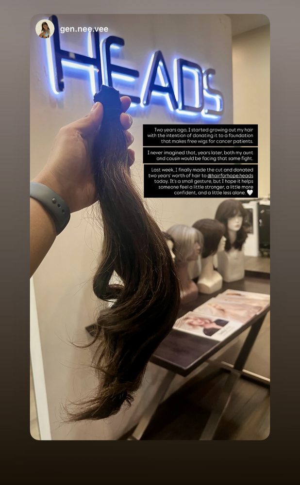 A donor’s Instagram story after donating two years of hair at HEADS